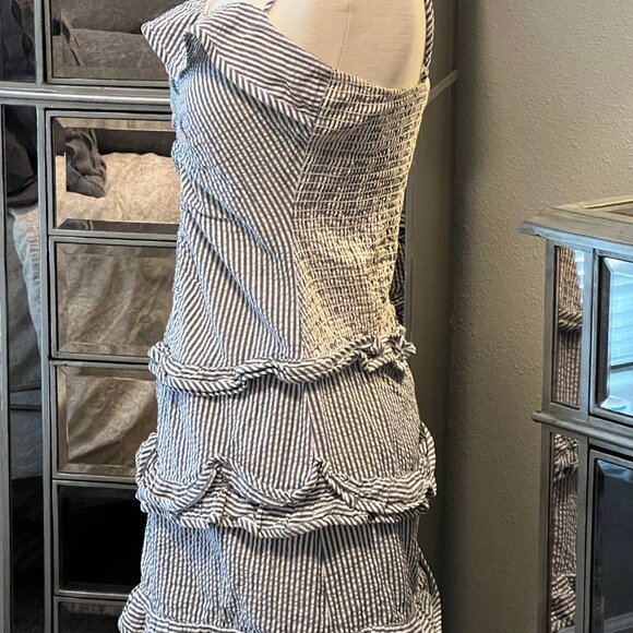 Betsey Johnson Pin-Up seersucker pinstripe dress vintage indie sleeze ruffles 2 - Picture 2 of 3